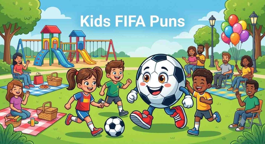 Happy kids playing soccer together.