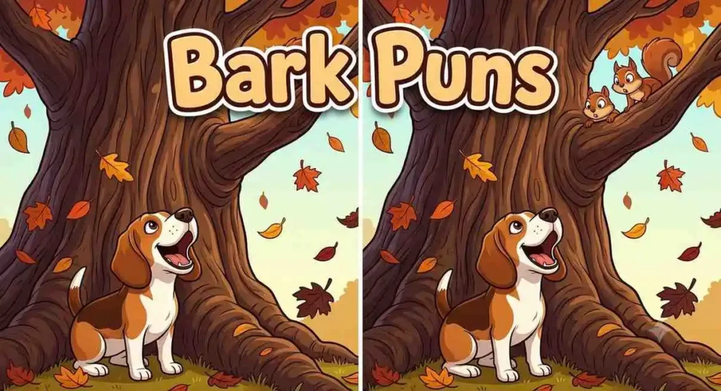 Dog barking beside a tree
