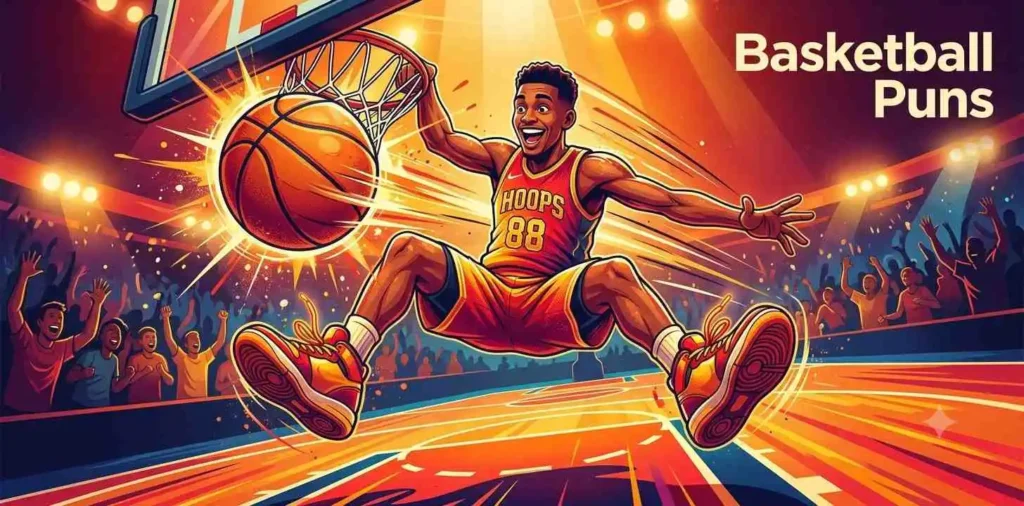 Player dunking basketball in funny way