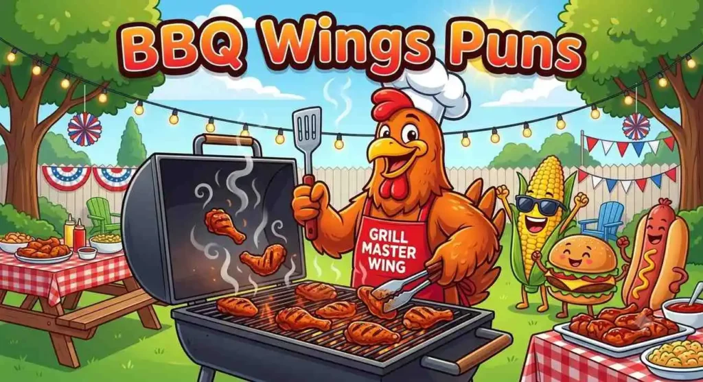 Cartoon BBQ chicken wings grilling