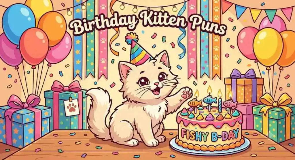 Birthday kitten wearing party hat