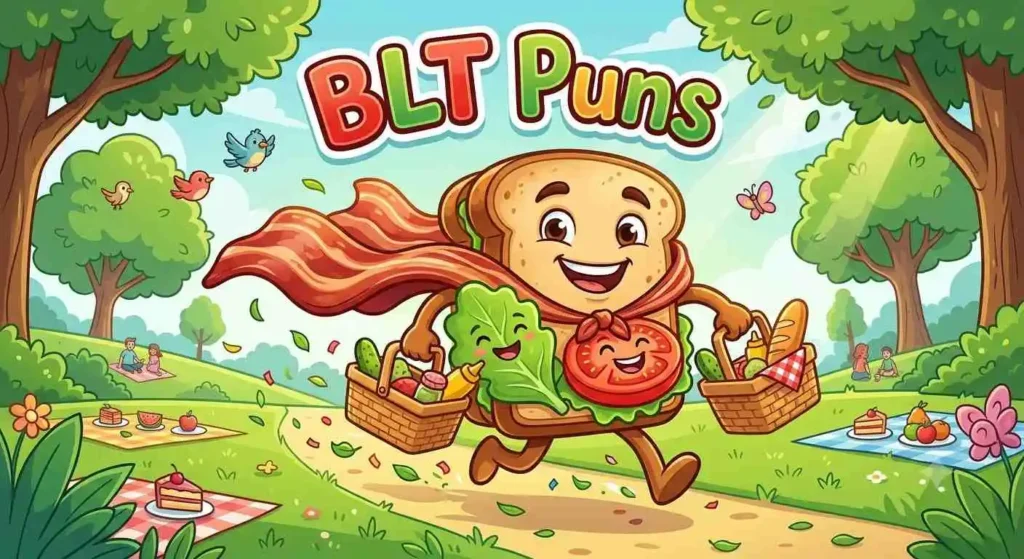Funny BLT sandwich running joyfully