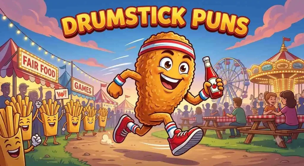 Happy cartoon chicken drumstick running