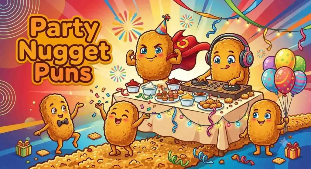 Happy cartoon nuggets party celebration
