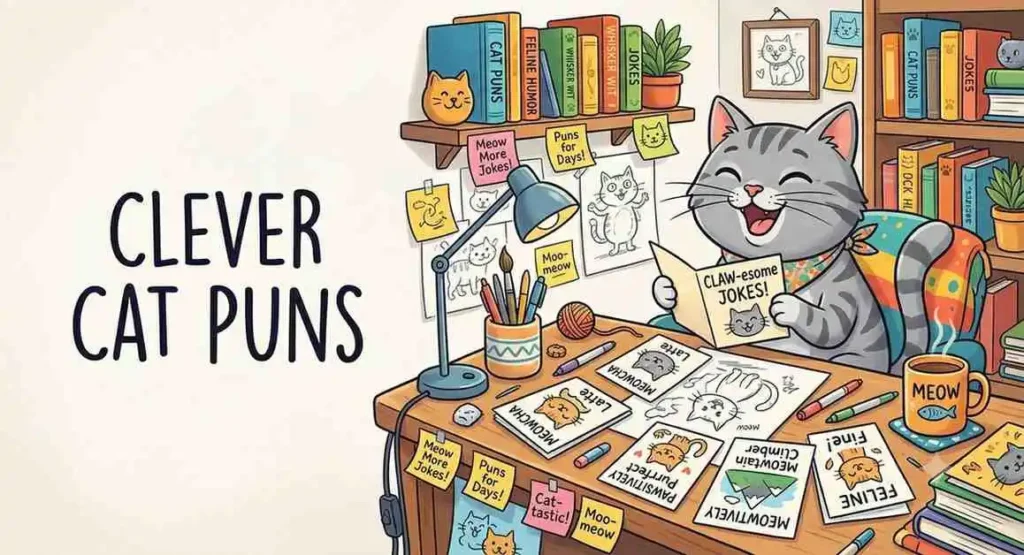 Clever Cat Puns Cartoon funny