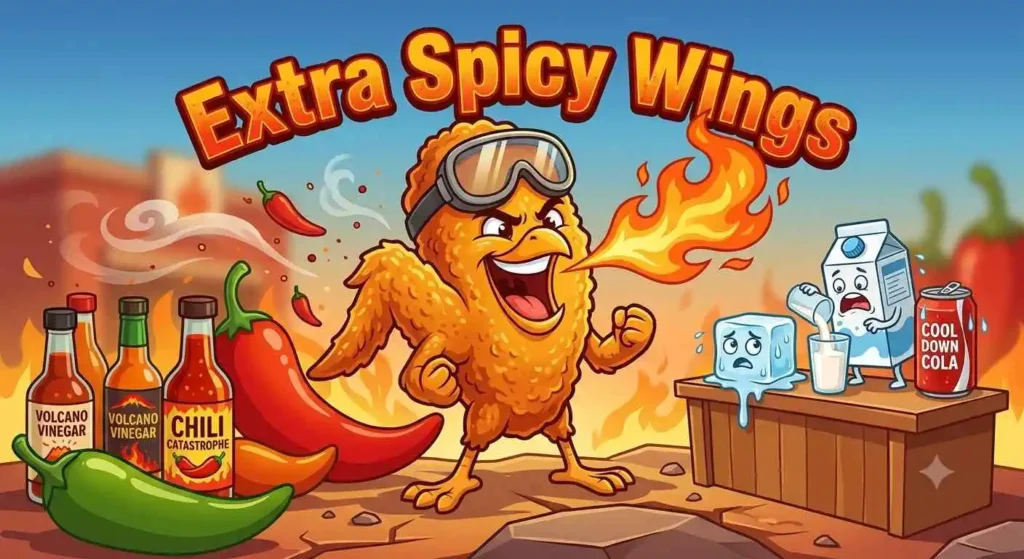 Spicy cartoon chicken wing blazing