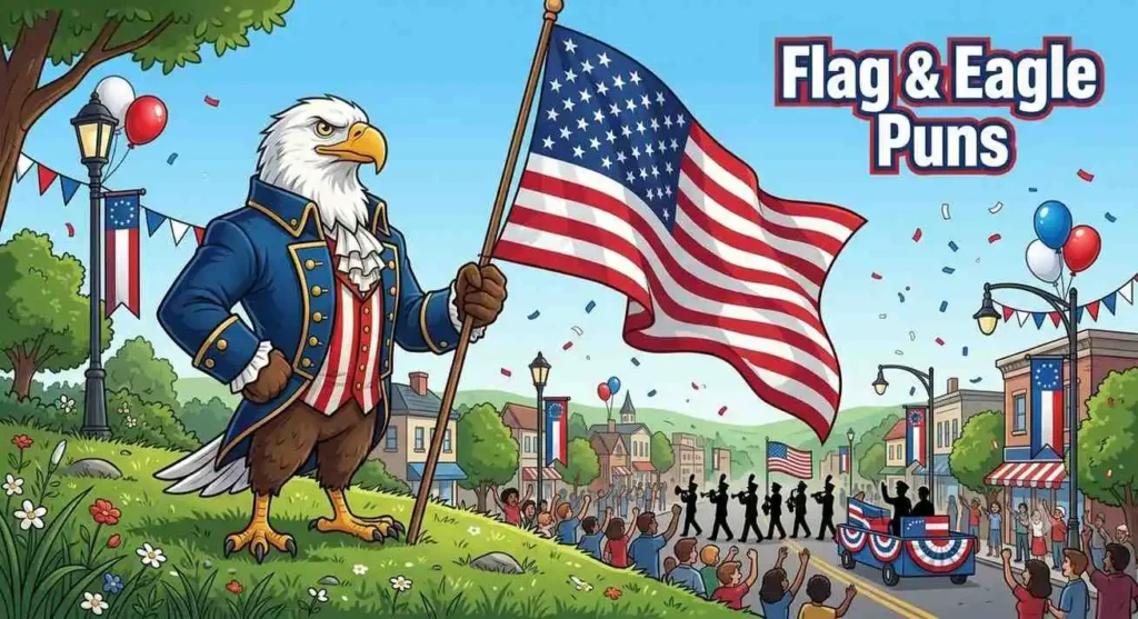 Patriotic eagle holding American flag
