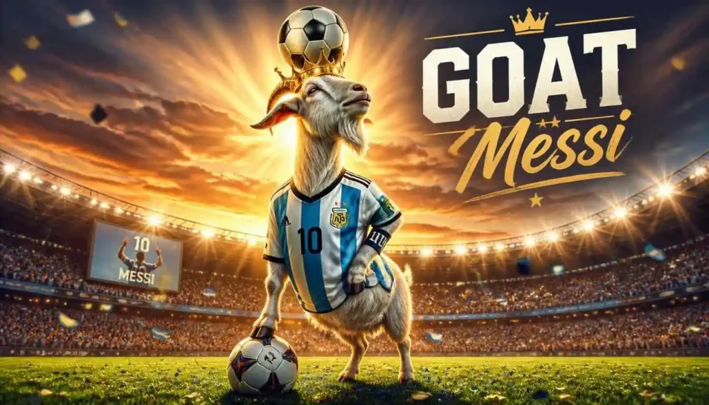 Goat playing football on field
