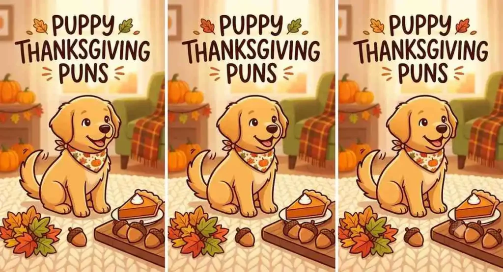 Cute puppy surrounded by Thanksgiving food