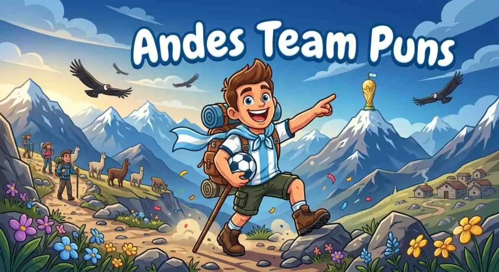 Soccer mascot hiking Andes