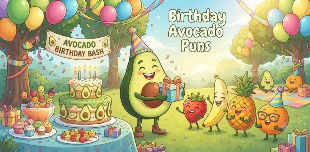 Birthday avocado celebrating happily