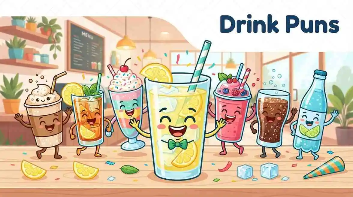 Funny drinks smiling together