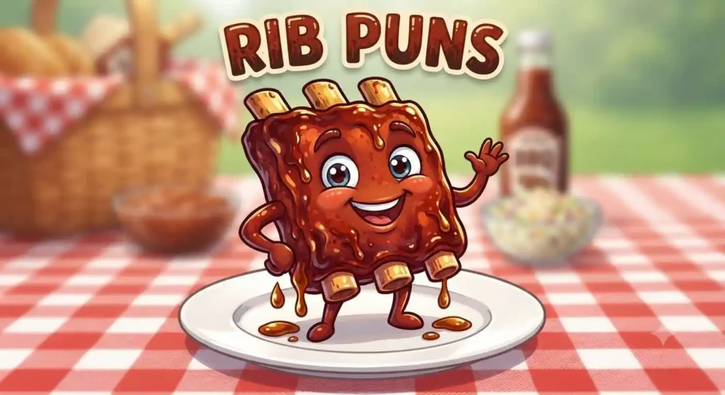 Cartoon ribs smiling with sauce
