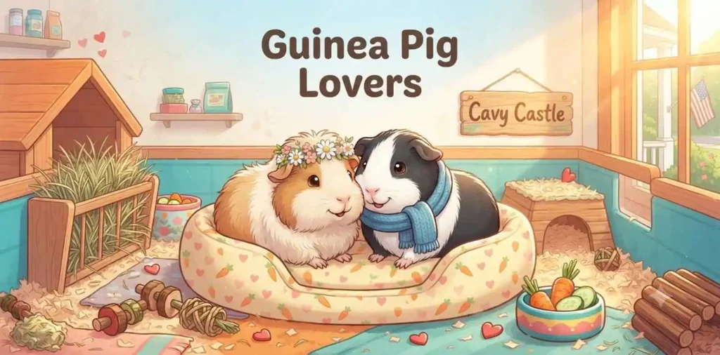 Two guinea pigs cuddling