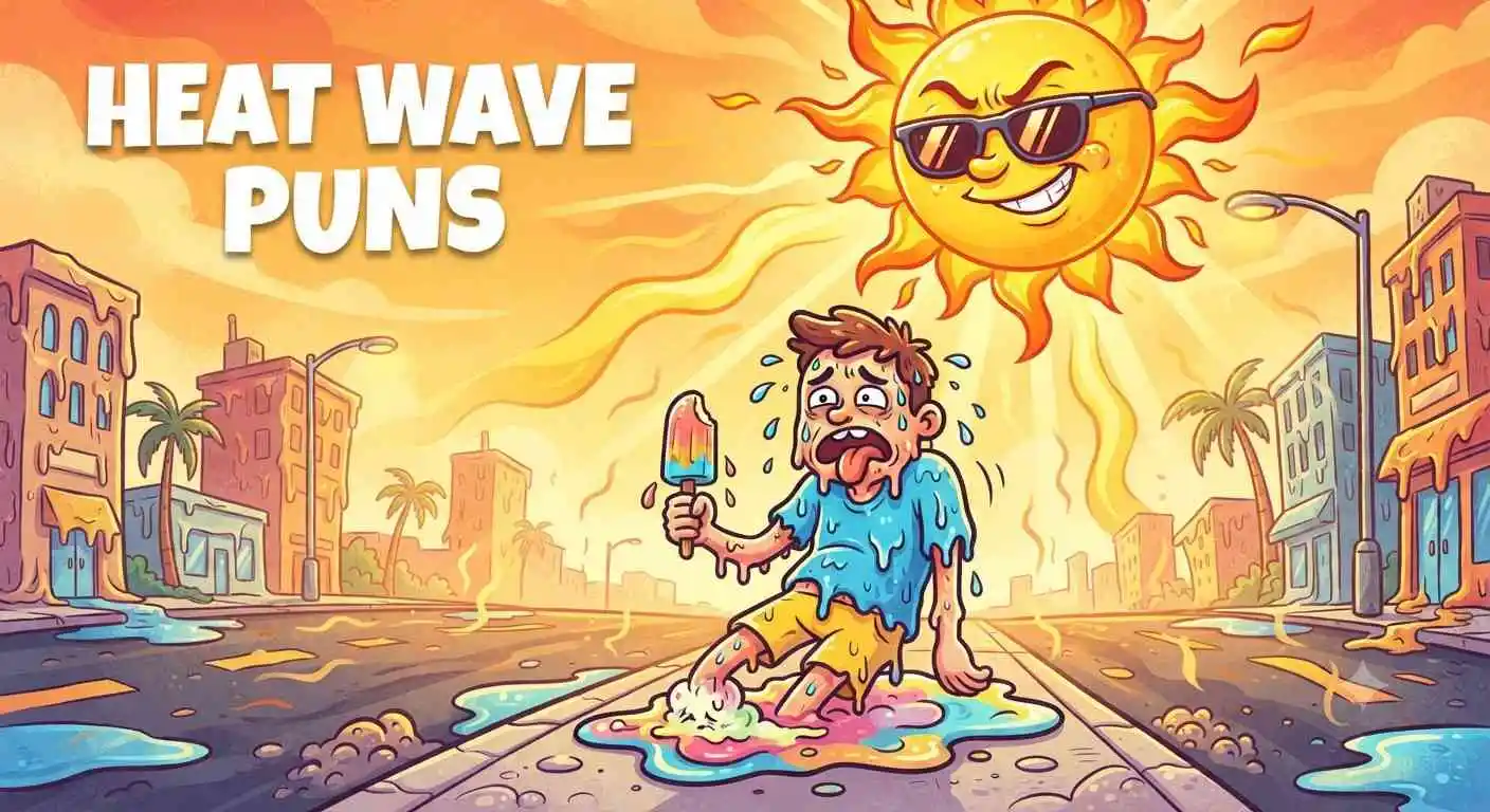 Funny sun melting character sweating