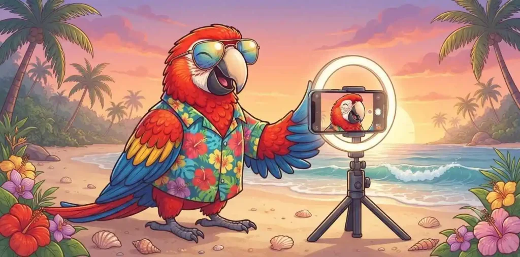 Stylish parrot taking selfie