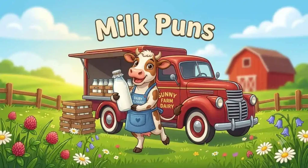 Funny cow with milk bottle