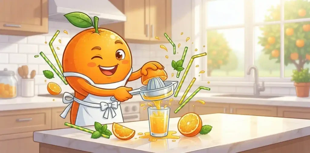 Fresh orange pouring juice