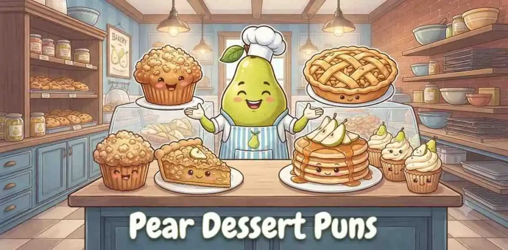 Funny pear dessert characters