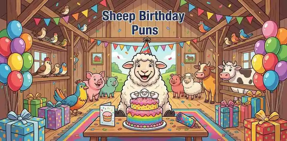 Sheep celebrating birthday with cake