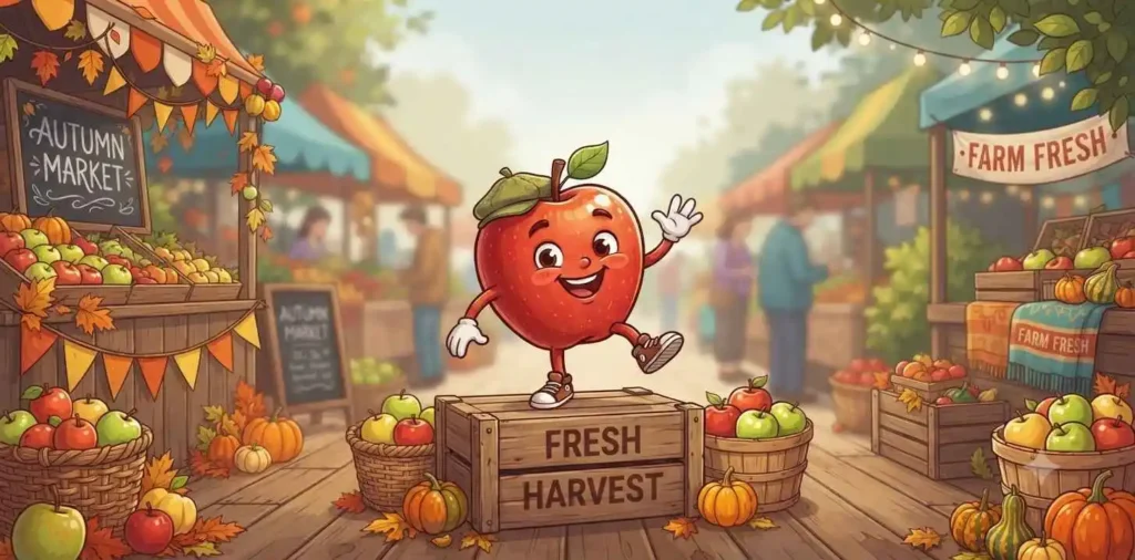 Happy apple holding sign