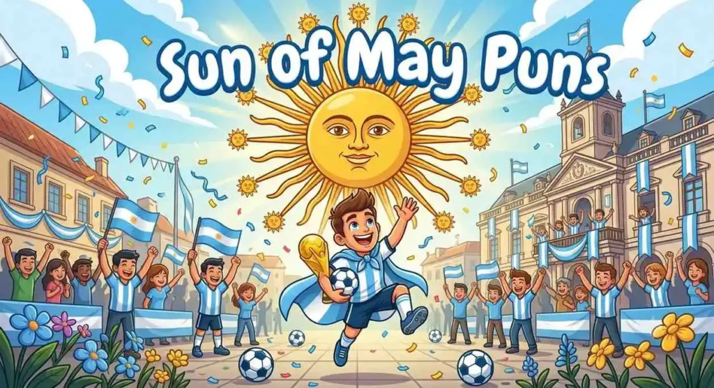 Cheerful sun mascot above team