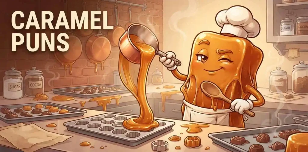 Playful caramel candy character scene