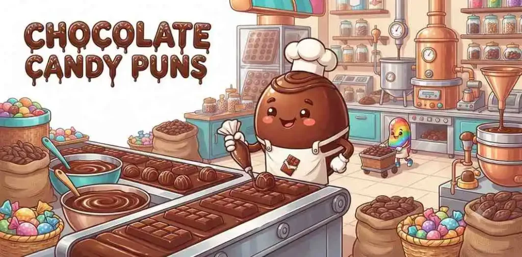 Happy chocolate candy factory scene