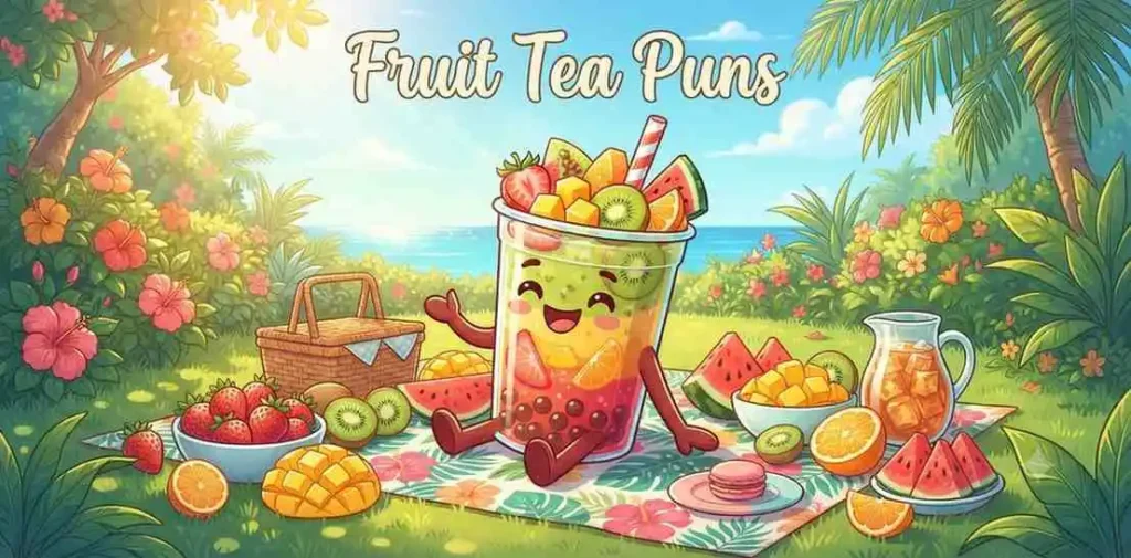 Colorful fruit tea smiling