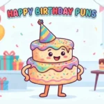 Cute birthday mascot celebration scene
