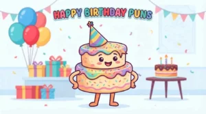 Cute birthday mascot celebration scene