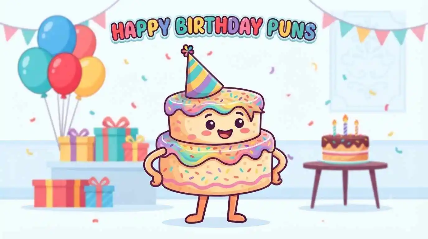 Cute birthday mascot celebration scene