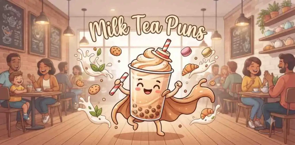 Happy milk tea character