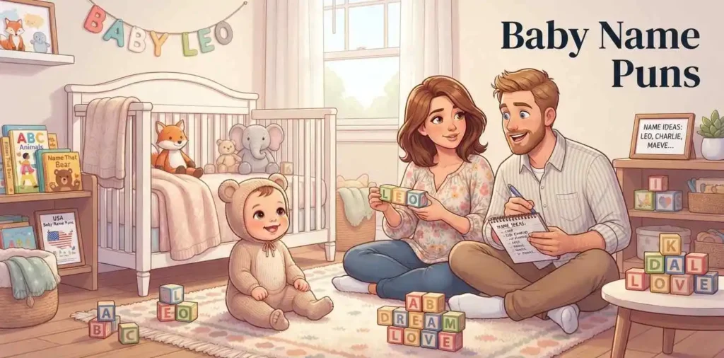 Playful baby name nursery scene