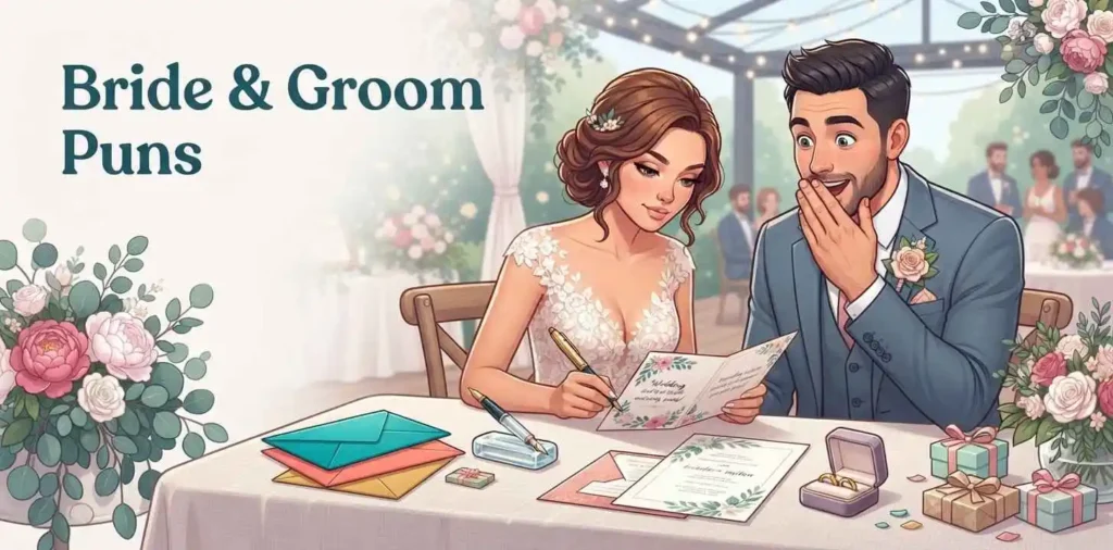 Bride groom writing funny wedding card