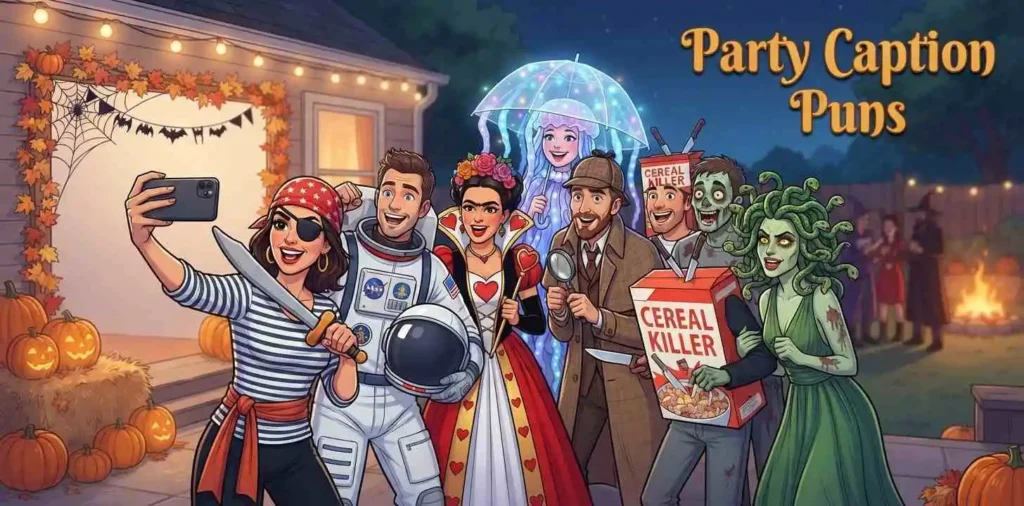 Friends posing in costumes