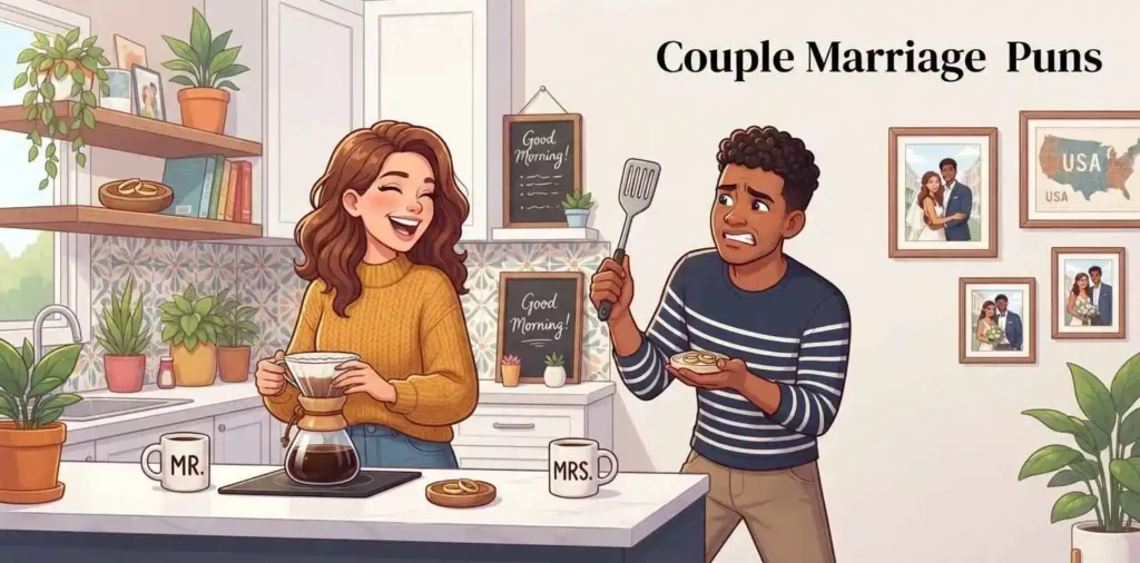 Funny married couple sharing playful moment
