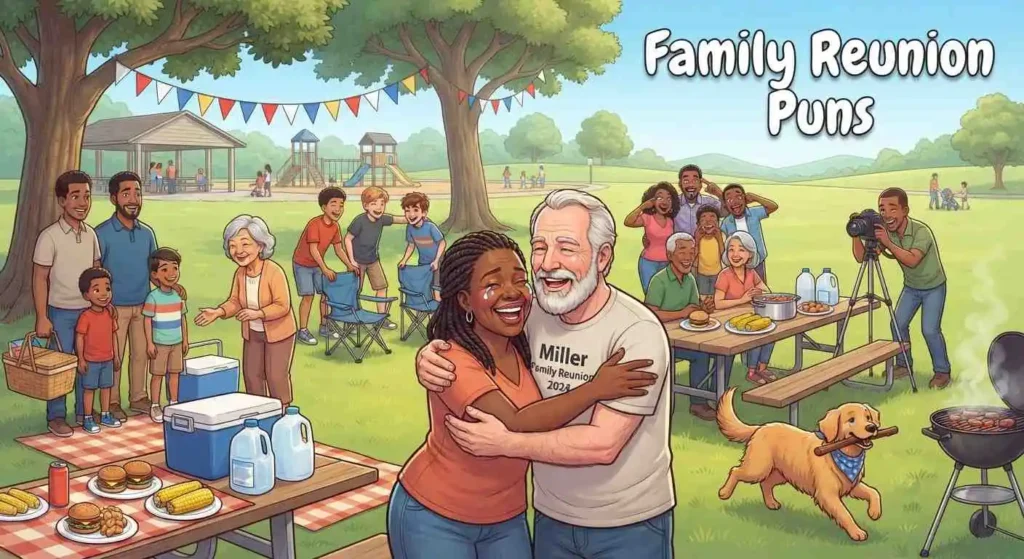 Family reunion picnic with smiling relatives
