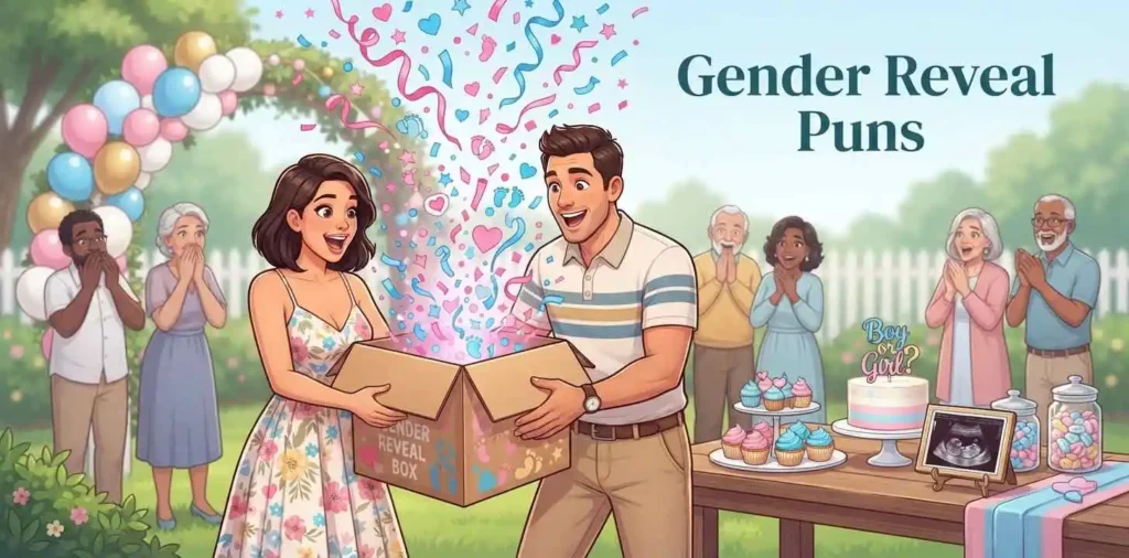 Funny gender reveal announcement scene