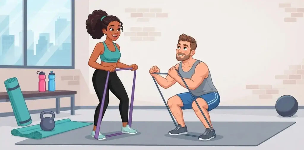 Funny couple workout at gym