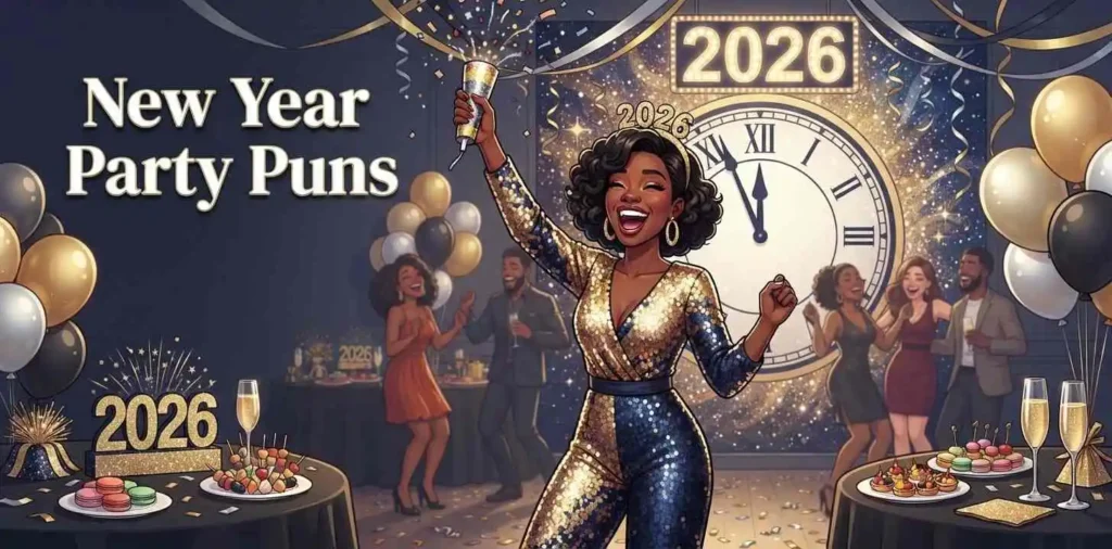 Funny New Year party celebration scene
