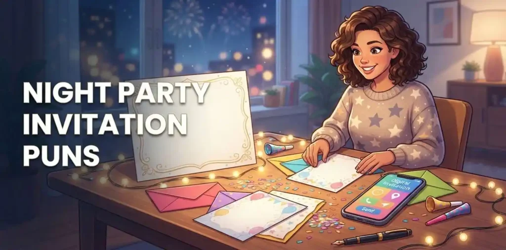 Funny night party invitation puns