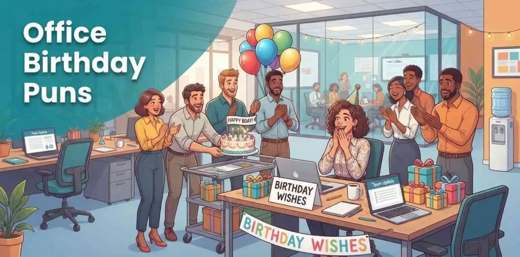 Coworkers celebrating office birthday
