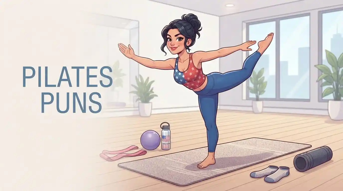 Funny Pilates workout character illustration