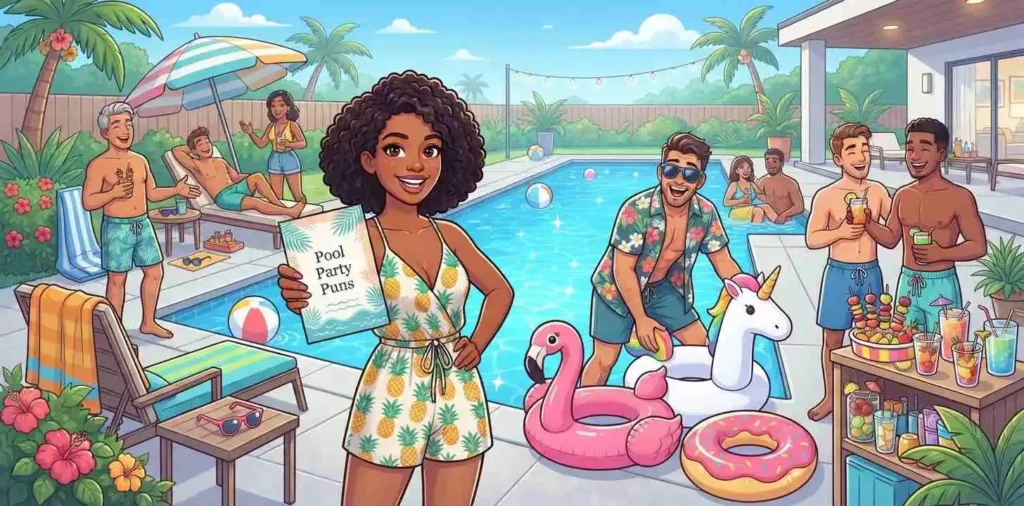 Fun pool party invitation scene